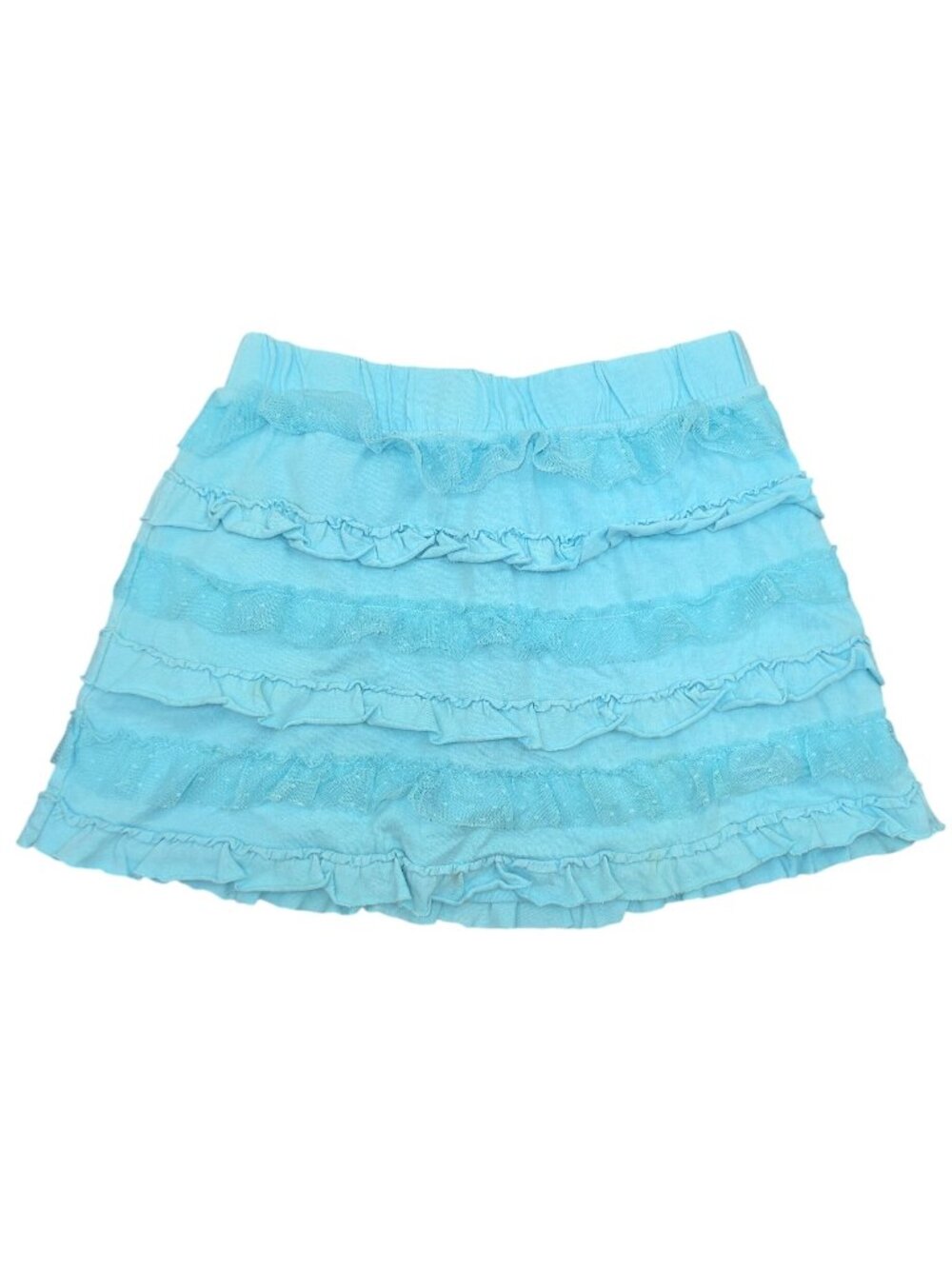 Girl's Justice Ruffled Lace Pull On Blue Skirt 100% Cotton Size 8 Shorts Under